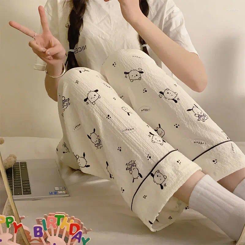 Calças de pijama femininas para 2024 verão algodão puro bolha longa seda fina bonito e wearable casa