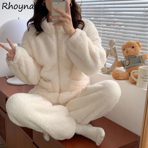 Vêtements de nuit pour femmes Pyjama ensemble femmes doux col roulé vêtements de nuit solide étudiants Homewear confortable tout-match hiver épaissir chaud femme décontracté coréen Chic 231122