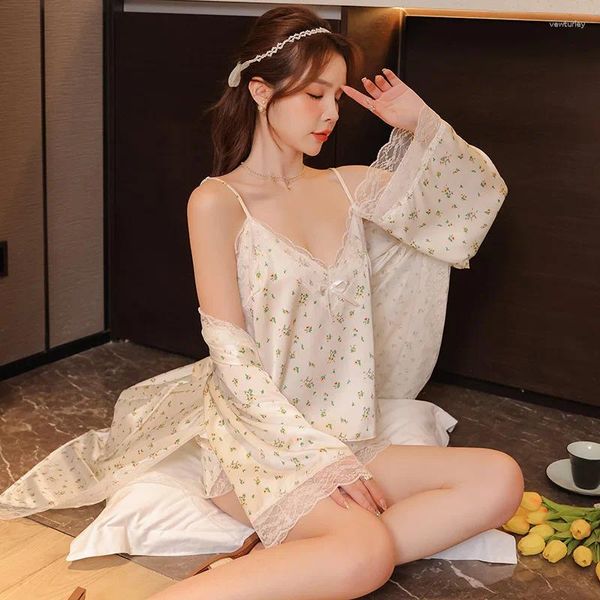 Pyjama de vêtements de nuit pour femmes Satin Sexy Lingerie Robes PJS Set Silk NightGowns en dente