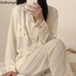 Dames slaapkleding pyjama sets vrouwen met lange mouwen minimalistische gezellige mode dames herfst nachtkleding basis student aanbesteding sweet style Korean Simple 230310