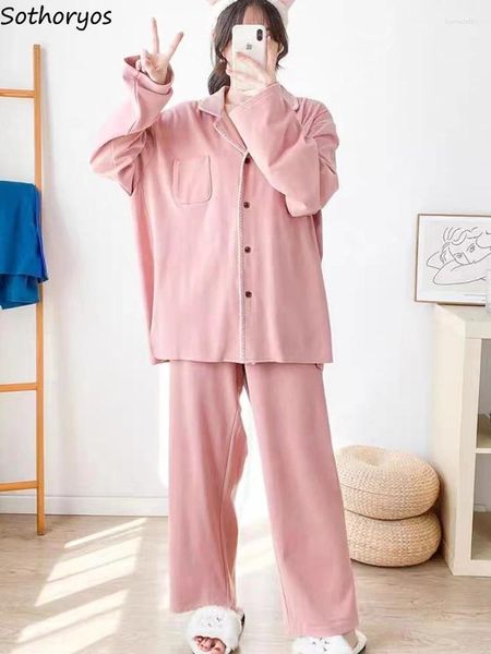 Vêtements de nuit pour femmes Pyjama Ensembles Femmes Lâche Doux Minimaliste Pure Mode Style Coréen Casual Rétro Classique Automne Poches Design Dames