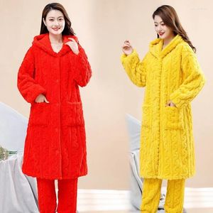 Dames nachtkleding pyjama wintergewaad pak verdikt lang flanel warm koraal fluweel huiskleding zoet herfst outsuit femme broek sets LJD