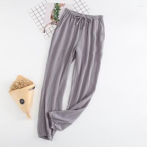 Vêtements de nuit pour femmes Pyjamas Adulte Taille élastique Bas de sommeil Solide Gaze de coton Femmes Pantalons à revers Baggy Hommes Homewear Vêtements de nuit amples