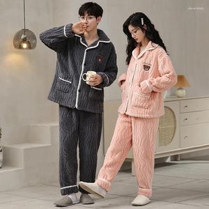 Pyjamas pour femmes, vêtements de nuit pour Couples, ensemble chaud d'hiver, Double, vêtements de détente, en flanelle, vêtements mignons pour petits amis