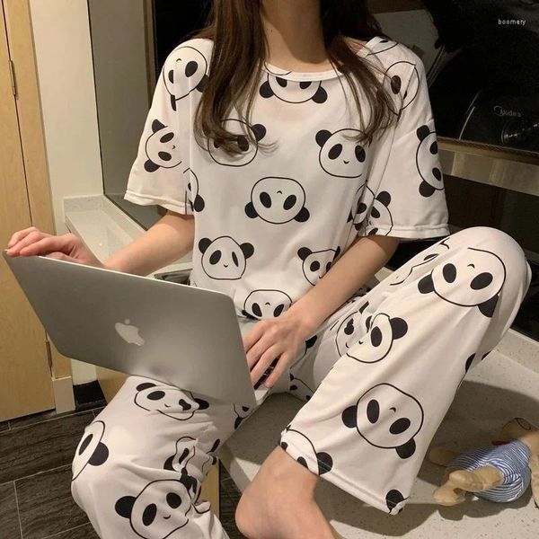 Vêtements de nuit pour femmes Pyjamas pour femmes 2023 Été Col rond Manches courtes Dessin animé Pijama Mignon Doux Lâche Étudiant Loungewear Costume