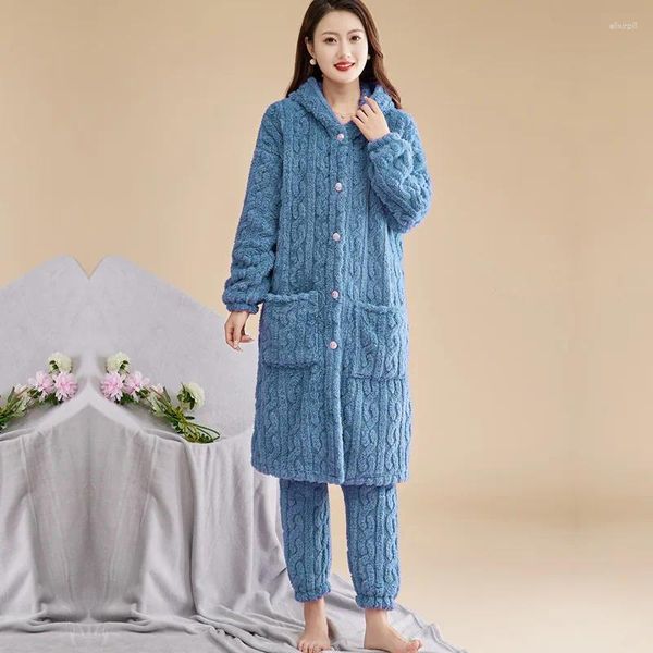 Pyjamas de vêtements de nuit pour femmes pour femmes hiver épaissie flanelle ensemble très chaud vêtements de maison corail velours pyjamas femme vêtements de nuit pijama