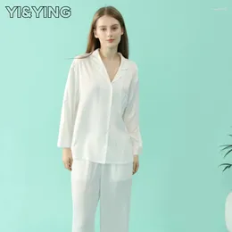 Women's Sleepwear Pajamas Long Sleeve Spring/Summer Large Size Imitation Silk Solid Set Home Furnishing YA2C060 (White)