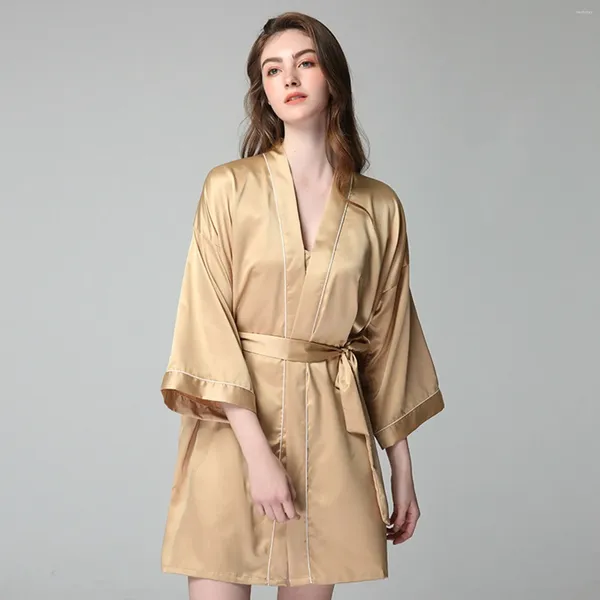 Pyjama surdimensionné en Imitation soie pour femmes, vêtements de nuit, manches mi-longues, Robes de matin, vêtements de maison, printemps/été