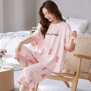 Vrouwen Nachtkleding Pyjama Set Leuke Cartoon Bloemenprint Pyjama Korte Mouw Tweedelige Losse Casual Thuis Pak Loungewear Pjs