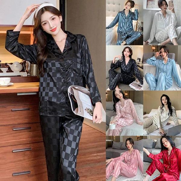 Ropa de dormir para mujer, conjunto de pijamas con diseño de cuello de solapa, ropa de dormir de lujo con estampado cruzado similar a la seda para el hogar XXXXL, ropa de dormir de gran tamaño