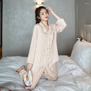 Vrouwen Nachtkleding Pyjama Set Lange Mouwen Womens Button Down Nachtkleding Pij Sets Streep Shirt Broek Loungewear Vrouwelijke Pyjama Suits