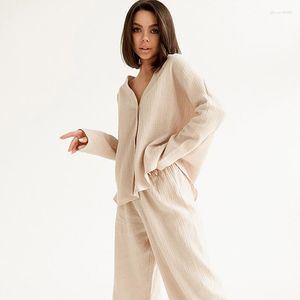 Pyjamas de vêtements de nuit pour femmes ensemble ample et confortable Cardigan à manches longues haut pantalon 2 pièces coton décontracté vêtements de maison vêtements de détente