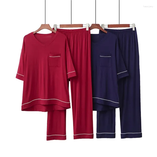 Vêtements de nuit pour femmes Pyjamas Ensemble Pantalon d'été de couleur unie Service à domicile Robe de nuit Col en V Modal Élastique Vin Rouge 2023 Vêtements de nuit sexy