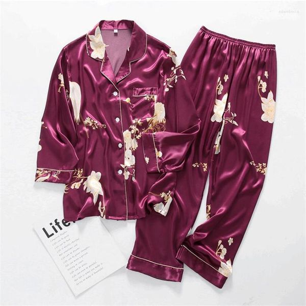 Conjunto de pijamas para mujer, ropa de dormir para hombres y mujeres, camisón de ocio cómodo de alta calidad informal con flores de satén de seda Sexy para parejas