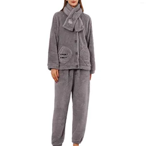 Ensemble pyjama en flanelle pour femme, vêtement de nuit épais, en molleton de corail, vêtements de maison épais pour l'hiver