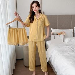 Vêtements de nuit pour femmes pyjamas costume femmes chemise de nuit revers 3 pièces ensemble de sommeil été Satin maison vêtements avec short vêtements de détente