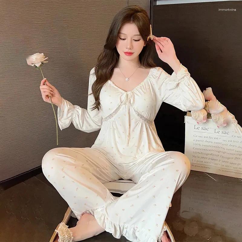 Women's Sleepwear Pajamas Summer Style Milk Silk Super Spicy Net Red Nightdress Long Sleeves With Chest Pad Suit Sexy Floral Home Service