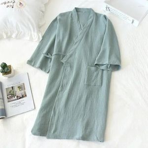 Vêtements de nuit pour femmes Pyjamas Service mince Dames Robe Peignoir Crêpe Chemise de nuit Hommes 2024 Printemps Coton Maison et été Style japonais