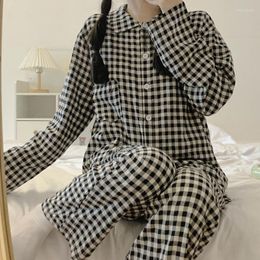 Pyjamas de nuit pour femmes Pantalons à manches longues pour femmes Automne Sweet Girl Student Plaid Peut être porté à l'extérieur Deux pièces Vêtements de maison