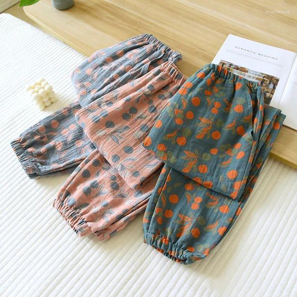 Pantalons de vêtements de nuit pour femmes Coton Long Femmes Imprimer Loungewear Automne Pyjamas Gaze Floral 2023 Été Lâche