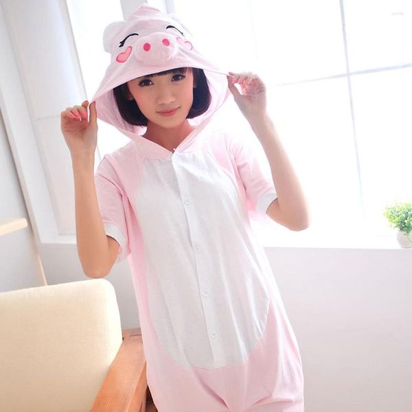 Ropa de dormir para mujer Cerdo Onesie Adulto Mujeres Animal Pijamas Manga corta Algodón Onepiece Verano Pijama Cosplay