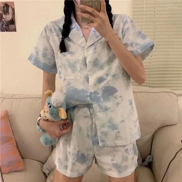 Vêtements de nuit pour femmes Pijama Home Floral Wear Loungewear Summer Korean Pyjamas Court PCS Kawaii Night Sleeve Costume Femmes Shorts Set 2
