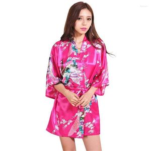 Vêtements de nuit pour femmes rose chinois femmes soie rayonne Mini Robe Sexy Kimono robe de bain Lingerie intime pyjama grande taille S M L XL XXL XXXL ZS029