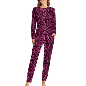 Dames slaapkleding roze luipaard Pyjama's Animal Print Leuke pyjama sets vrouwelijke lange mouwen kamer thuispak groot formaat 4xl 5xl 6xl