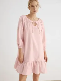 Damen-Nachtwäsche, rosa O-Ausschnitt, Nachtkleid für Damen, Nachthemd mit drei Viertelärmeln, Baumwollnachthemd, Damenkleider, 2024, Nachtwäsche für Damen