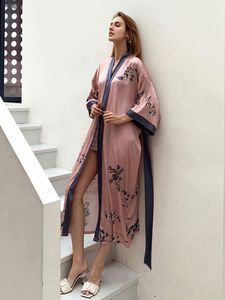 Dames slaapkleding roze satijn nachthemd vrouwen gewaad print bloem kimono badjurk badjas badjas sexy intieme lingerie oversized lounge