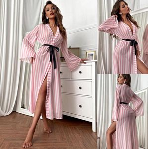 Dames slaapkleding roze gestreepte nachthemd luipaard slaapjurk sexy satijnen dames pyjama zijde als huis losse nalatige loungewear badjas
