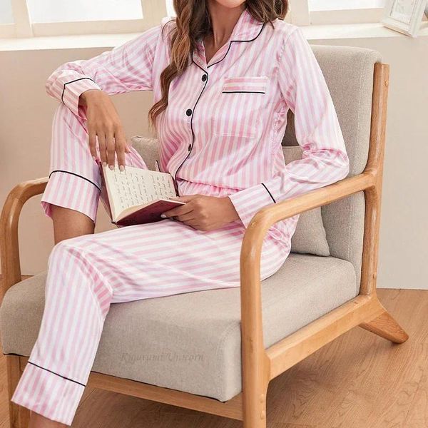 Vêtements de sommeil pour femmes à rayures à rayures à la maison en satin en satin en satin pyjamas décontracté pantalon sage harajuku vêtements single poit