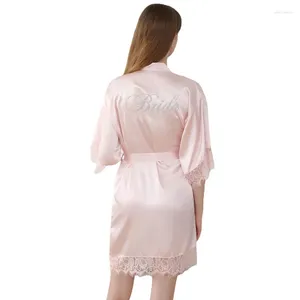 Vêtements de nuit pour femmes Robe de mariée rose Femmes Robe de satin Kimono Lingerie intime Sexy Dentelle Homewear Manches 3/4 Vêtements de nuit Rayonne