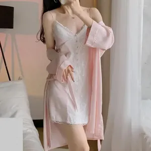 Dames slaapkleding roze dames leepwear badjas jurk set sexy kant kimono gewaad slaappak loungewear nachtdress dame rayon thuiskleding
