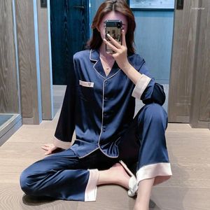 Vêtements de nuit pour femmes PJS Sexy Nightwear Broderie Love Pyjamas avec pantalon pour Lady Satin Summer 2PCS Button-Down Comfy Home Vêtements