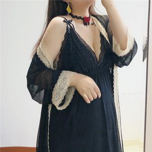 Ropa de dormir para mujer, conjunto de bata de talla grande 3Xl 4Xl, adorno de encaje de malla para mujer, ropa Sexy para el hogar, camisón, Kimono, albornoz, lencería