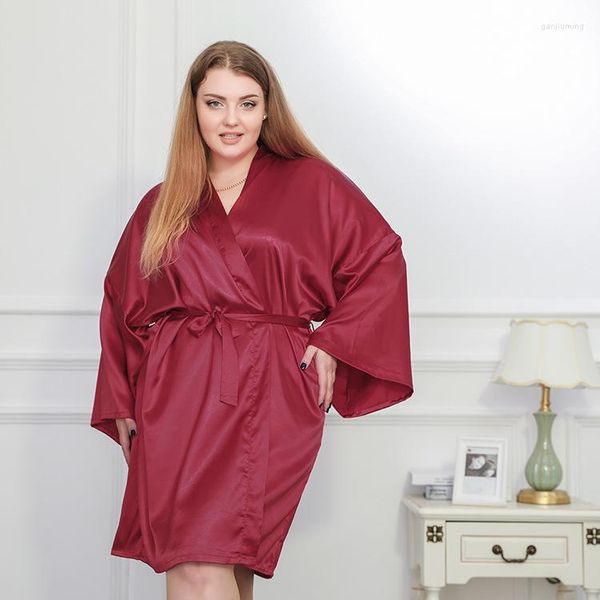 Ropa de dormir para mujer Tallas grandes 3XL 4XL Robe Kimono Vestido Mujeres Seda Satén Sleewpear Nightgown Color Sólido Albornoz Lady Nightwear Suelto Hogar