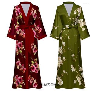 Vêtements de nuit pour femmes Plus Taille Peignoir Lady Satin Kimono Robe Lâche Chemise de nuit Été Printemps Robe Femmes Homewear Longue Lingerie Intime