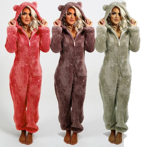 Vêtements de nuit pour femmes Plus Taille Combinaison en molleton de corail pour femmes Pyjamas de Noël Pyjamas Hiver Chaud Femmes À Capuchon Onesies Vêtements De Nuit S-5XL 231101