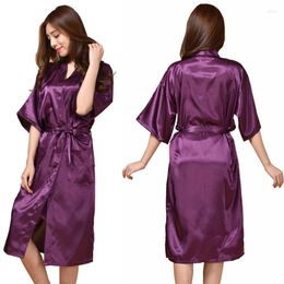 Vêtements de nuit pour femmes PLUS TAILLE Femme Long Kimono Peignoir Robe Avec Poche Sexy Robe De Mariée En Satin Demi Manches Chemise De Nuit Casual Robe De Maison