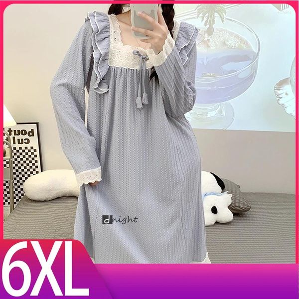 Vêtements de nuit pour femmes, grande taille, manches longues, chemise de nuit, pyjama, jupe de sommeil pour la maison, moyen 5XL 6XL