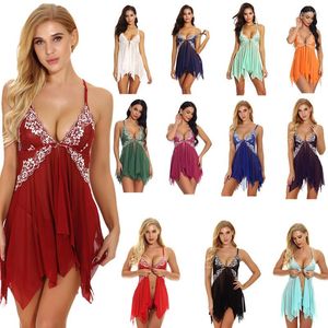 Vêtements de nuit pour femmes grande taille chemise de nuit Lingerie Sexy femmes devant fendu nuisette dentelle érotique voir à travers col en V profond chemise de nuit