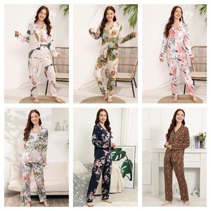 Vrouwen Nachtkleding Plus Size S-3XL Luipaard Print Thuis Kleding 2 Delige Sets Losse Pyjama Met Lange Mouwen Vrouwelijke Casual Viscose