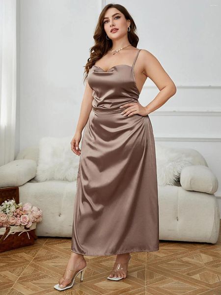 Vêtements de nuit pour femmes, grande taille, chemise de nuit en satin de soie sexy, robe de pyjama, lingerie, col bénitier, camisole comme loisirs, costume de maison