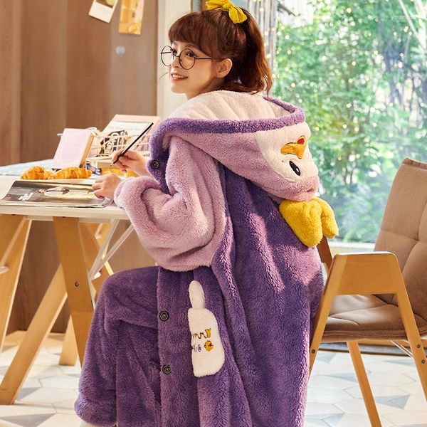 Vêtements de nuit pour femmes grande taille femmes hiver pyjamas en peluche Robe thermique pantalon mode maison porter ajouter polaire et épaissir chemise de nuit