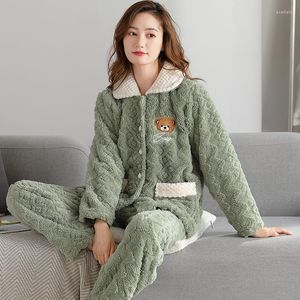 Dames Nachtkleding Plus Fluwelen Winter Warme Huiskleding Dames Flanel Dik Koraal Fleece Leuke Cartoon Pyjama Grote Maat Pijamas