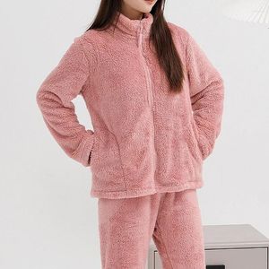 Dames nachtkleding Pluche fleece Opstaande kraag Rits Lange mouwen Warmte Verdikking Koraal Fluwelen Top Dames Homewear Pyjama Herfst Winter 2023