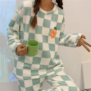 Dames nachtkleding pluche pyjama set 2 stuks herfst winter lange mouw warme huiskleding casual leuke cartoon Koreaans