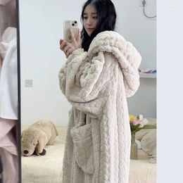 Dames nachtkleding Pocket Robe voor dames Winter nachthemd Nachtkleding Warme fleece Pama Eendelige nachtjapon Met capuchon Slapen Homewear