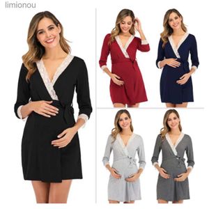 Ropa de dormir para Mujer, Ropa de dormir para Mujeres Embarazadas, Pijama de maternidad, camisón con ribete de encaje, ropa de dormir de media manga, Ropa de Mujer Embarazada PremamaC24319